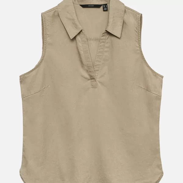 Vero Moda VERO MODA VMHARPER SL COLLAR SHORT TENCEL TOP GA 10283751-Silver Mink Camel
