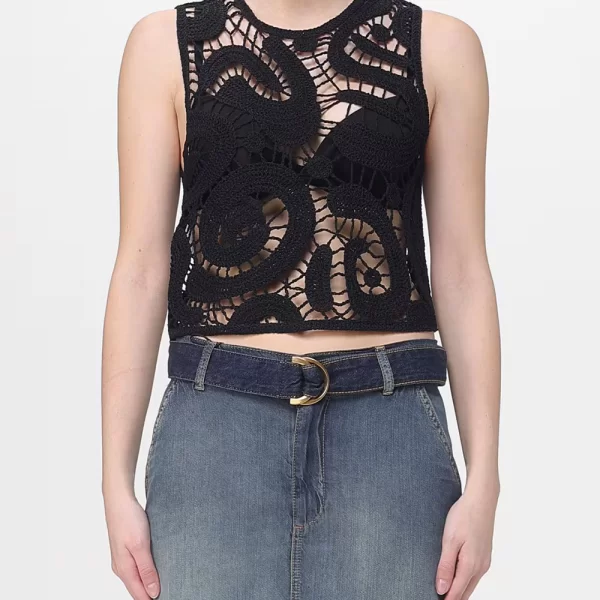 PINKO ERUZIONE TOP CROCHET GEOMETRIC 106438A354-Z99 Black