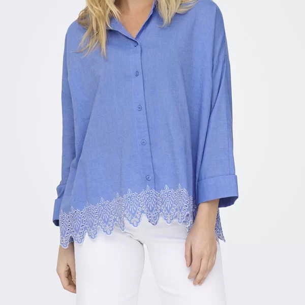 Only ONLY ONLGRACES TULUM LS EMB SHIRT NOOS WVN 15343165-Blue BonnetBRIGHTWHITEEMB Blue