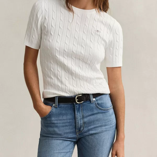 GANT ΠΟΥΛΟΒΕΡ ΚΜ STRETCH COTTON CABLE SS C-NECK 3GW4800105-113 OffWhite