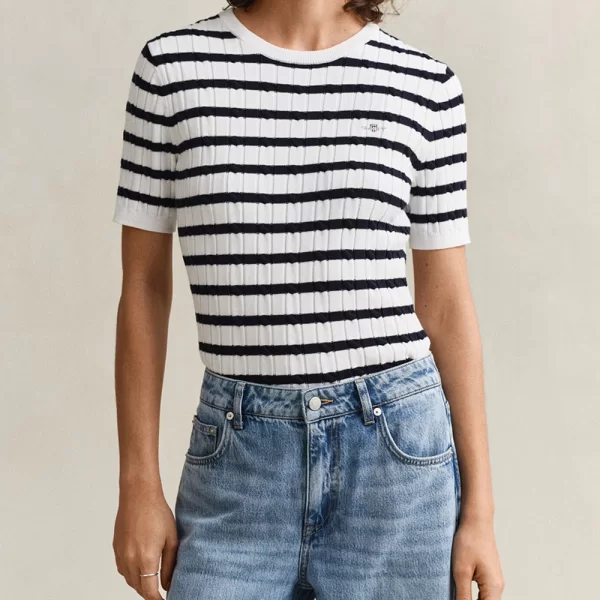 GANT ΠΟΥΛΟΒΕΡ ΚΜ STRETCH COTTON CABLE STRIPE SS 3GW4800109-113 OffWhite