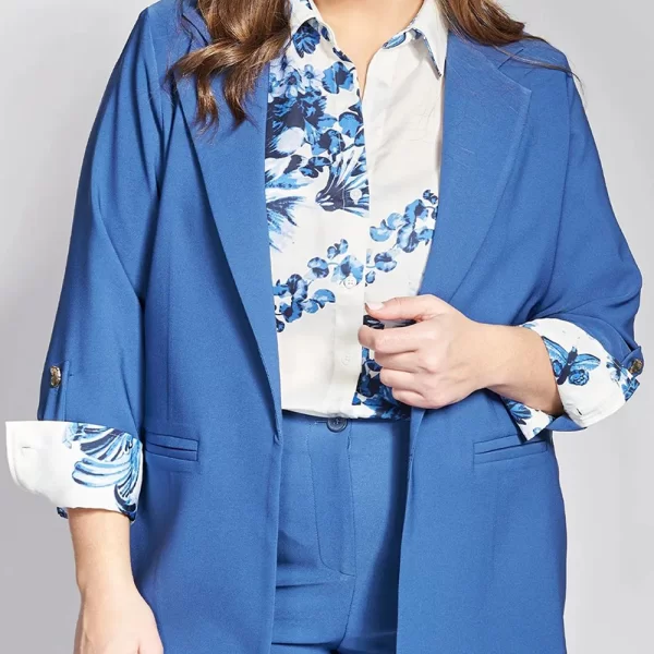 PARABITA Σακάκι κρεπ με γυριστά μανίκια 012610709393-024 Blue