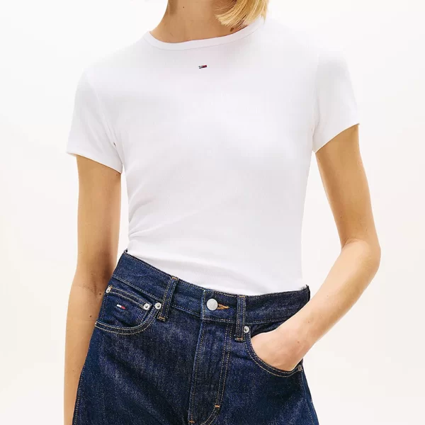 TOMMY JEANS TJW SLIM ESSENTIAL RIB SS EXT DW0DW17383-YBR White