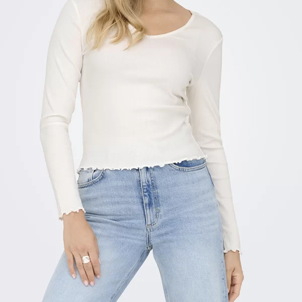ONLY ONLINA LIFE L/S V-NECK TOP JRS 15365144-Cloud Dancer OffWhite