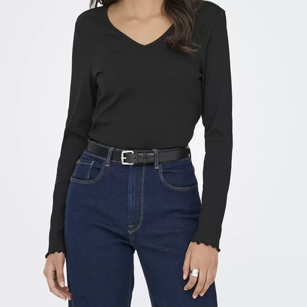 ONLY ONLINA LIFE L/S V-NECK TOP JRS 15365144-BLACK Black