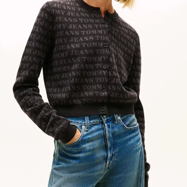 TOMMY JEANS TJW AOP CROP CREW CARDIGAN DW0DW22030-0GJ Black