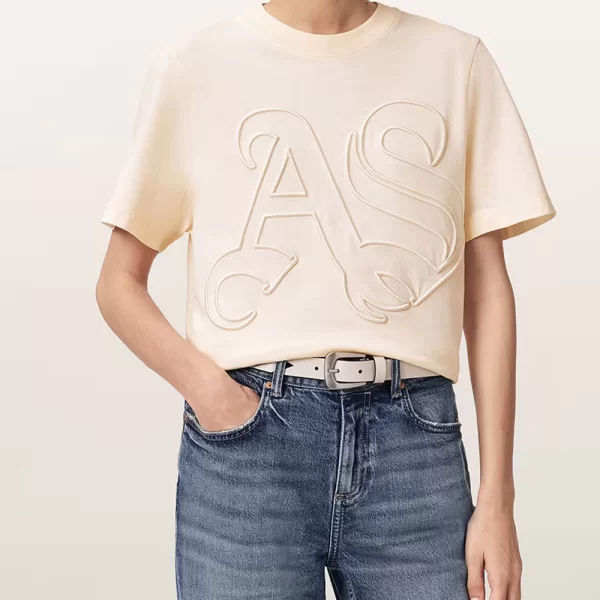 ALL SAINTS LISA EMBOS TEE W148JE-PEBBLE WHITE Cream