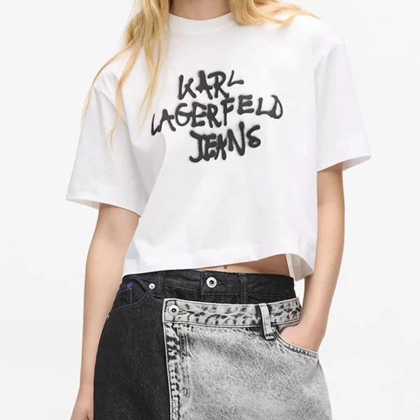 KARL LAGERFELD JEANS KLJ REG CROPPED GRAFFITI TEE B1W17054-100 White