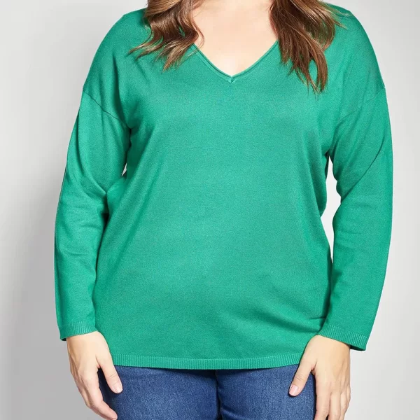 PARABITA Πλεκτή μακρυμάνικη μπλούζα με V-λαιμόκοψη 012610106291-005 Green