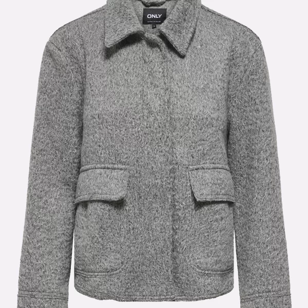 ONLY ONLSANNE BOUCLE SHORT JACKET BF OTW 15358870-Medium Grey Melange Gray