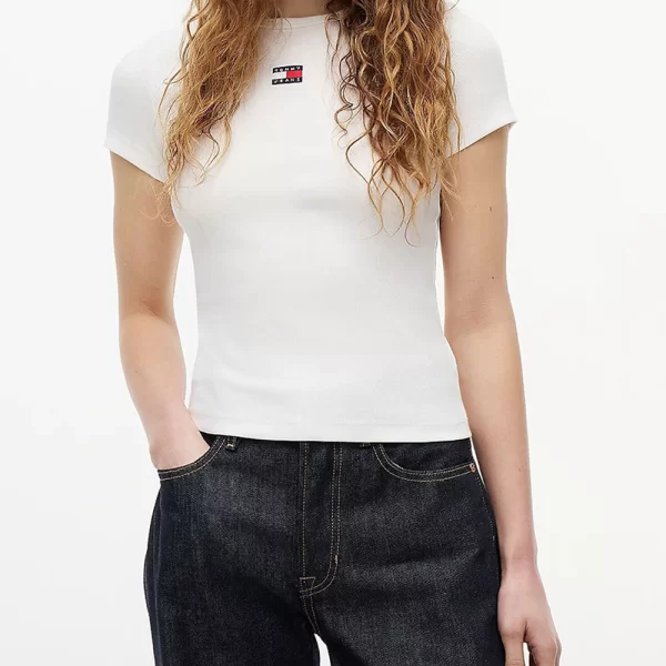 TOMMY JEANS TJW SLIM BADGE RIB TEE DW0DW17881-YBL Ecru