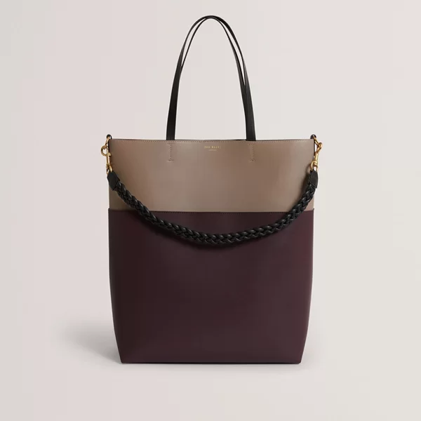 Ted Baker TED BAKER WYNSLOW Woven Handle Colourblock Large Bag 282789-WINE RedWine
