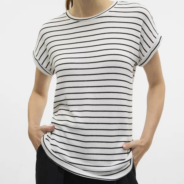 VERO MODA VMBRIANNA SS O-NECK PULLOVER BOO REP 10291353-Snow WhiteWBLACK Mixed