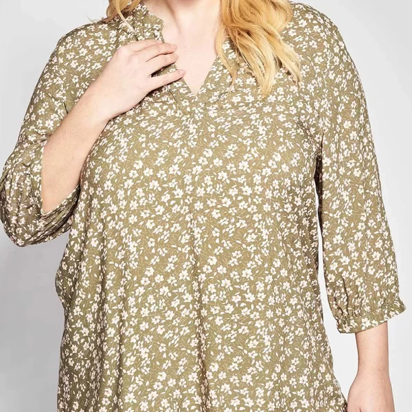 PARABITA Μπλούζα βισκόζη εμπριμέ φλοράλ με V 012610100239-023 Khaki