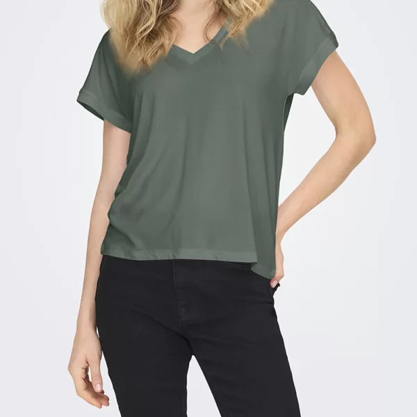 ONLY ONLFREE LIFE S/S V-NECK LACE TOP JRS 15369294-Laurel WreathSkyelace Olive