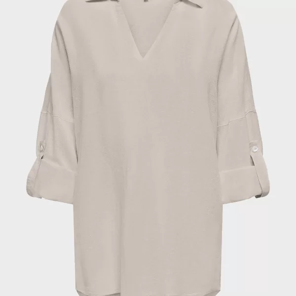 ONLY ONLCARO 3/4 LINEN BL TUNIC CC PNT 15338898-Pumice Stone Biege