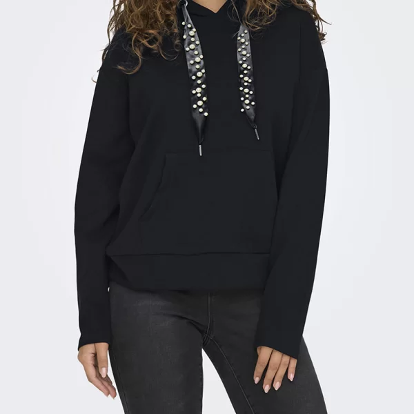 ONLY ONLFANCY L/S HOOD STRING SWT 15303838-BlackPearlstrings Black