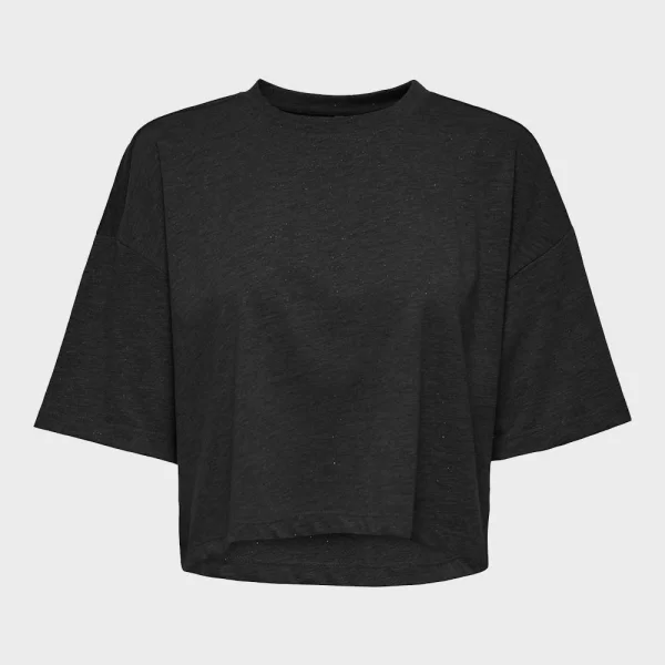 ONLY ONLMELLE S/S GLITTER TOP JRS 15354907-BlackBlackfoil Black