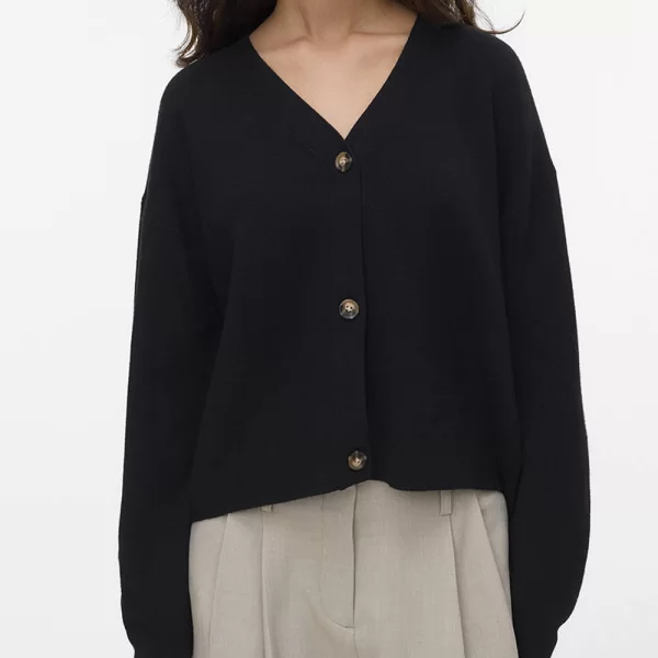 VERO MODA VMSABA FULL NEEDLE LS V-NECK CARDI NOOS 10331794-BLACK Black