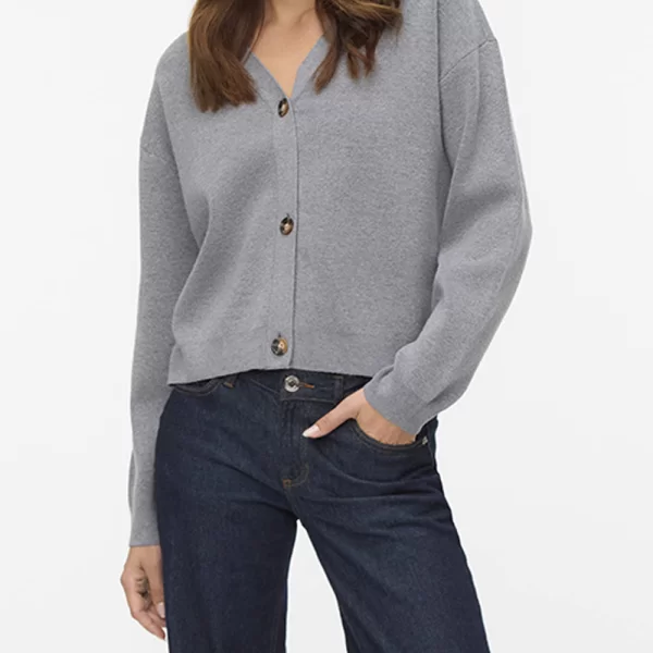 VERO MODA VMSABA FULL NEEDLE LS V-NECK CARDI NOOS 10331794-Medium Grey Melange Gray