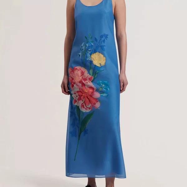 TED BAKER FAYDA Organza Scoop Neck Midi Dress 280681-mid Blue