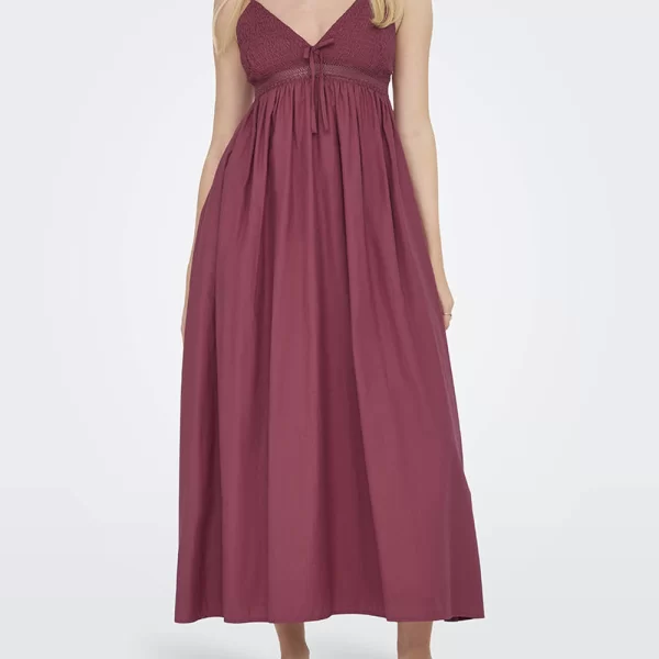 ONLY ONLBRIAR STRAP LONG DRESS WVN 15348867-EARTH RED RedWine