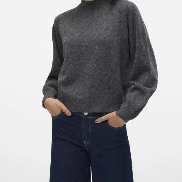 VERO MODA VMLEAF LS HIGH NECK PULLOVER NOOS 10309433-Dark Grey Melange DarkSlateGrey