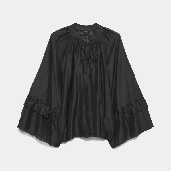 VERO MODA VMJENNA 7/8 FRILL TOP WVN GA 10334441-BLACK Black