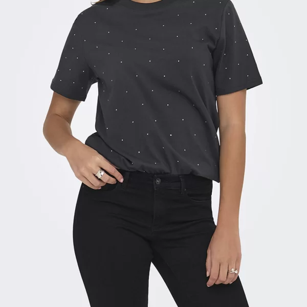 ONLY ONLMONJA S/S STUDS TEE JRS 15340939-PhantomSTUDS JetBlack