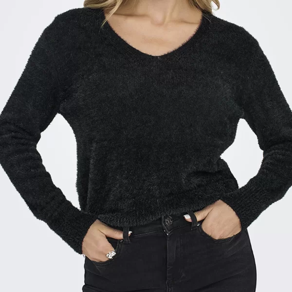 ONLY ONLELLA PIUMO LS V-NECK KNT 15259562-BLACK Black
