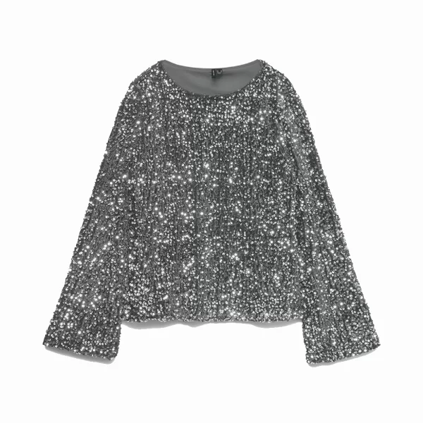 VERO MODA VMBELLA LS BOATNECK SQ TOP JRS GA 10335722-GriffinGriffinsequins MetallicSilver