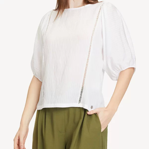 TAMARIS CIRELLA Puffsleeve blouse with handcraft detail TAW0558-10001 White