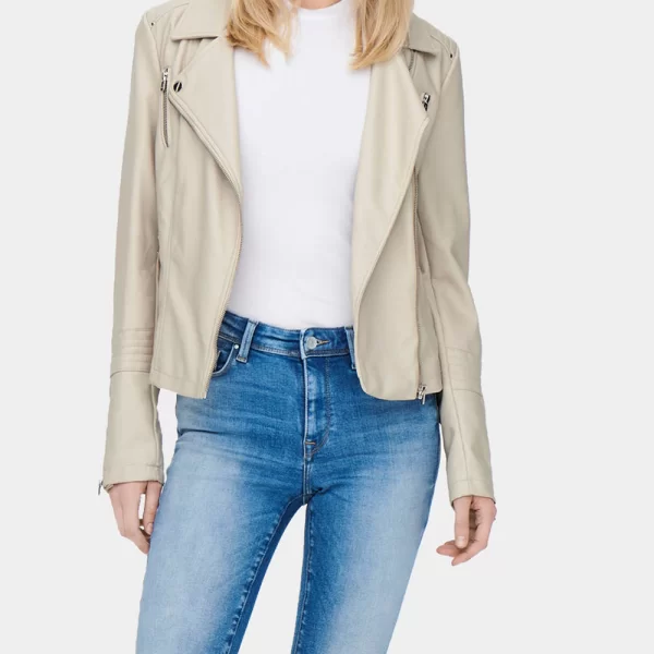 ONLY ONLGEMMA FAUX LEATHER BIKER OTW NOOS 15153079-Silver Lining Ivory