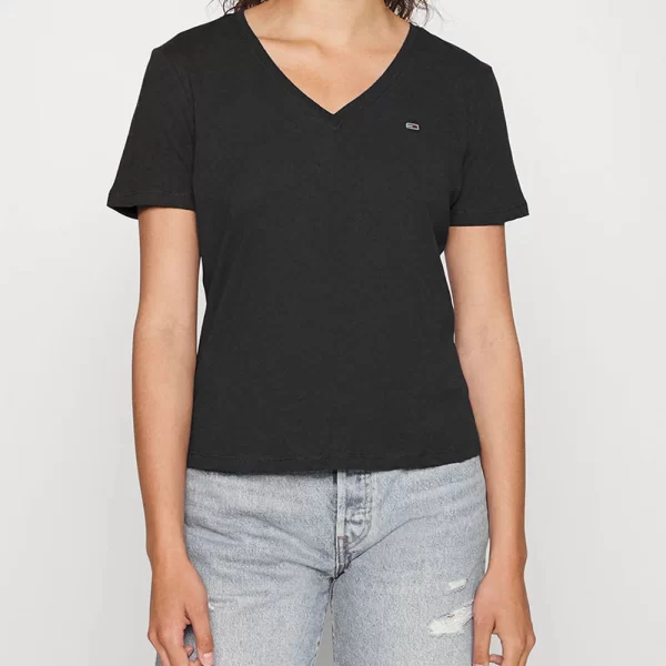 TOMMY JEANS TJW SLIM SOFT V NECK TEE DW0DW14617-BDS Black