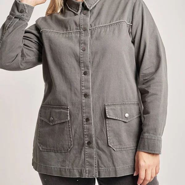 PARABITA Utility τζιν τζάκετ με στρας 012420505827-015 Gray