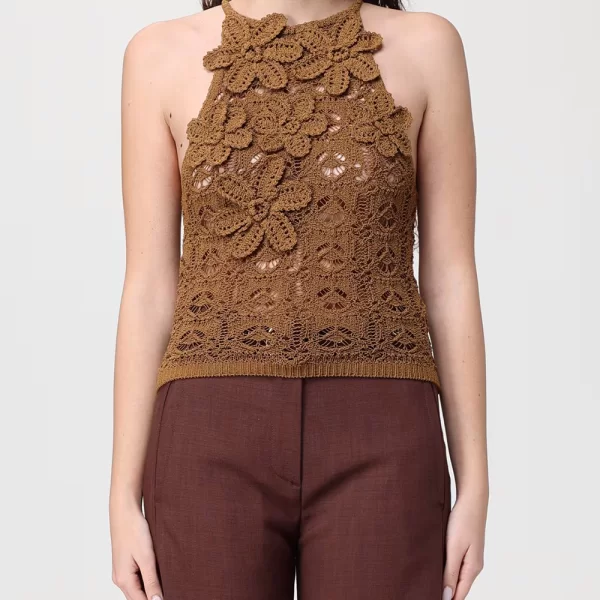 PINKO NYMPHAEA TOP CROCHET SEWON FLO 106863A3B8-L25 SandyBrown