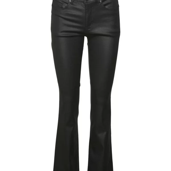VERO MODA VMFLASH MR FLARED COATED PANTS NOOS 10314594-BLACK Black