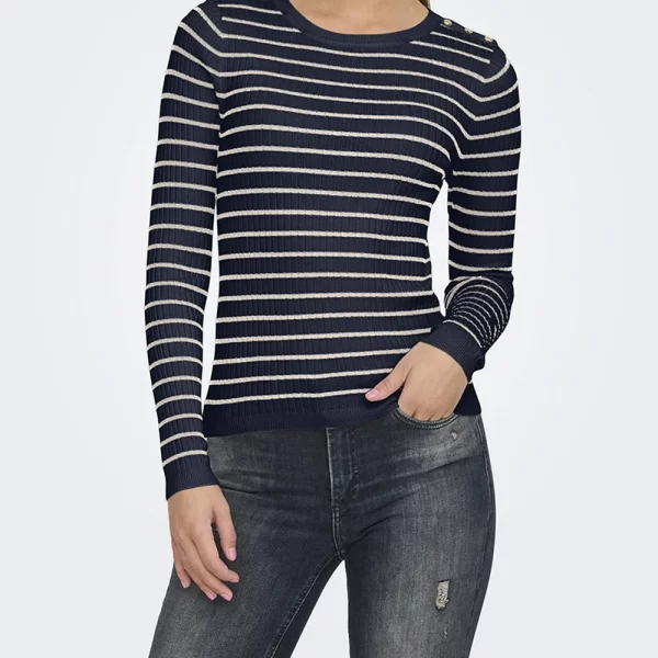 ONLY ONLMILA LS STRIPE BUTTON O-NECK CC KNT 15335111-Navy Blazer NavyBlue