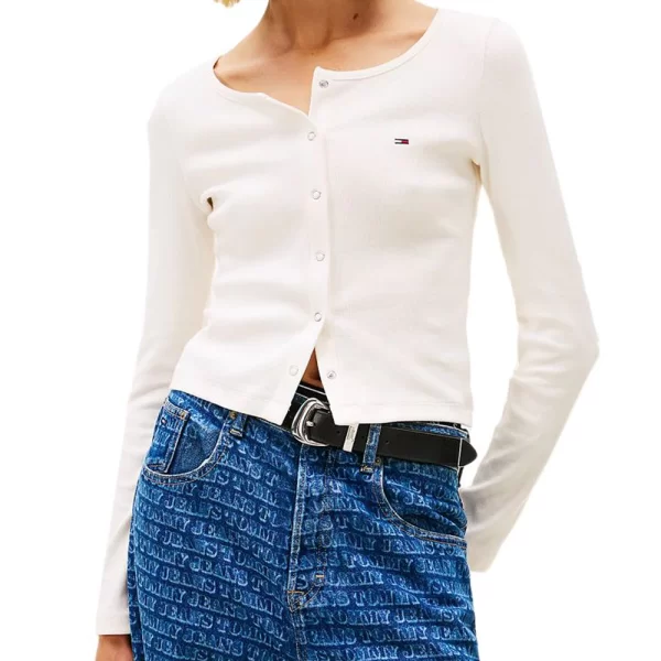 TOMMY JEANS TJW SLIM RIB SNAP BUTTON LS DW0DW22479-YBH OffWhite