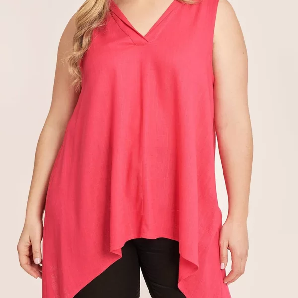 PARABITA Ασύμμετρη μπλούζα με V σε linen mix 012310109553-ΦΟΥΞΙΑ Fuchsia