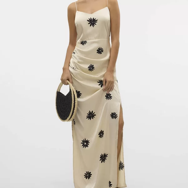 AWARE BY VERO MODA STRAP V-NECK LONG DRESS VMA 10328711-BirchNOMAPRINT Biege