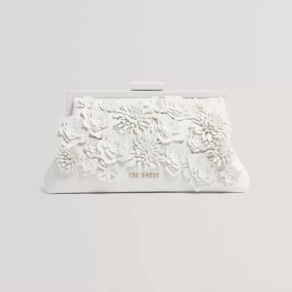 Ted Baker TED BAKER FIORELL Flower 3D Applique Clutch Bag (Διαστάσεις: 21 x 11.5 x 7.5εκ.) 281523-WHITE White