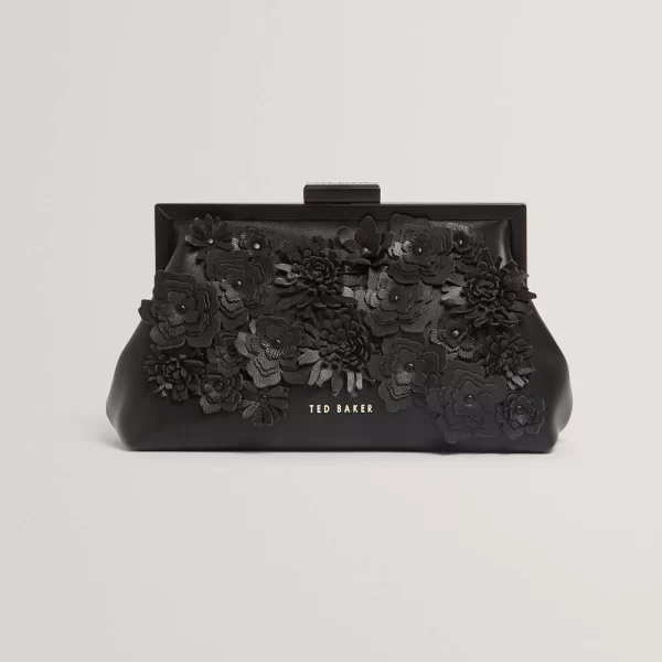 TED BAKER FIORELL Flower 3D Applique Clutch Bag (Διαστάσεις: 21 x 11.5 x 7.5εκ.) 281523-BLACK Black
