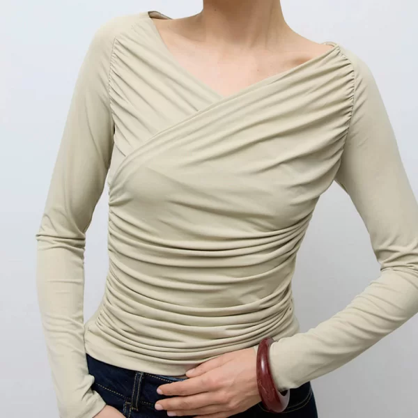 AWARE BY VERO MODA AWSOPHIA LS V-NECK WRAP TOP 10331046-Moss Gray Biege