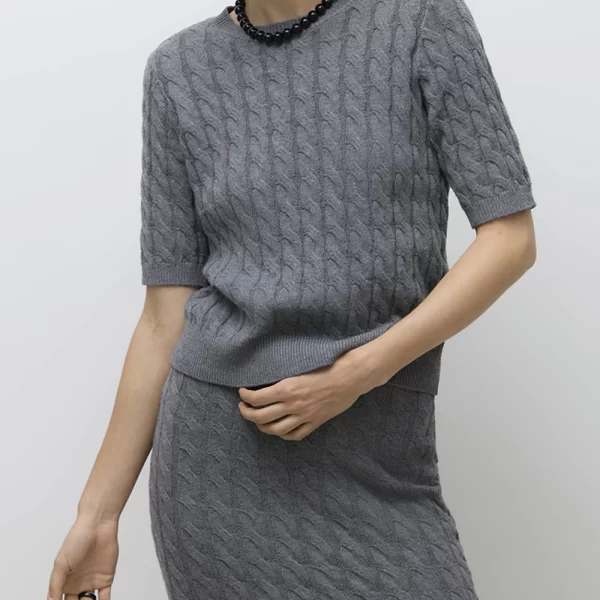 AWARE BY VERO MODA AWLORELLA 2/4 CREW NECK KNIT TOP NOOS 10312356-Medium Grey Melange Gray