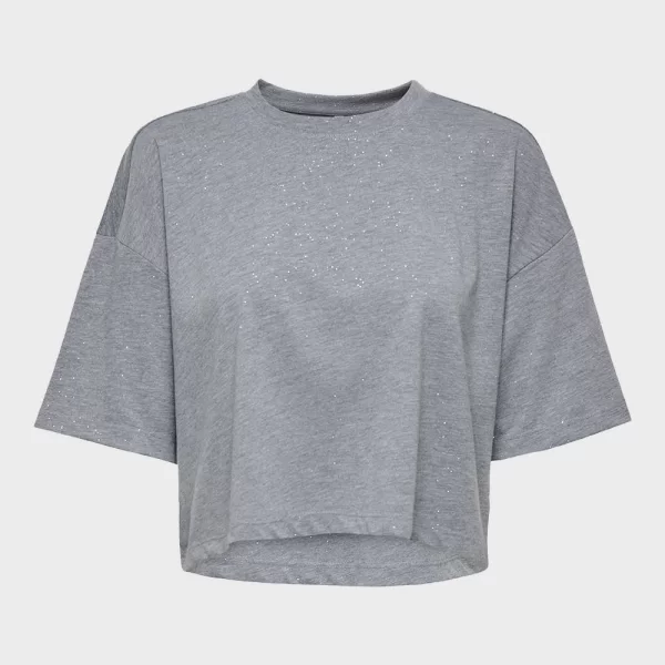 ONLY ONLMELLE S/S GLITTER TOP JRS 15354907-SilverSilverfoil LightGray