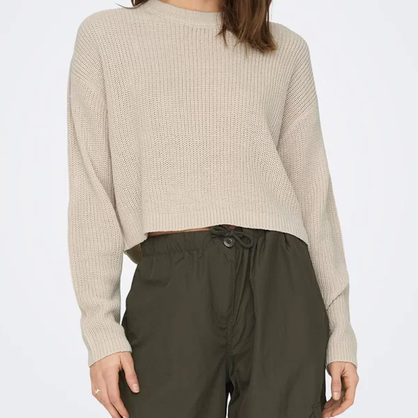ONLY ONLMALAVI L/S CROPPED PULLOVER KNT NOOS 15284453-Pumice Stone Biege