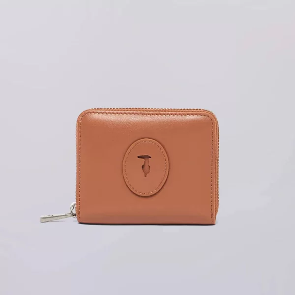 TRUSSARDI SOCIETY ZIP AROUND WALLET MD - CALF LEATHER (Διαστάσεις: 11 x 9εκ.) WWZ03L11-022 Tan