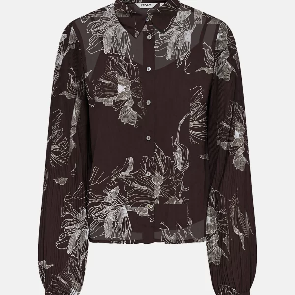ONLY ONLSTAR LIFE L/S PLISSE SHIRT WVN 15333689-Chicory CoffeeEngraved bloom Brown
