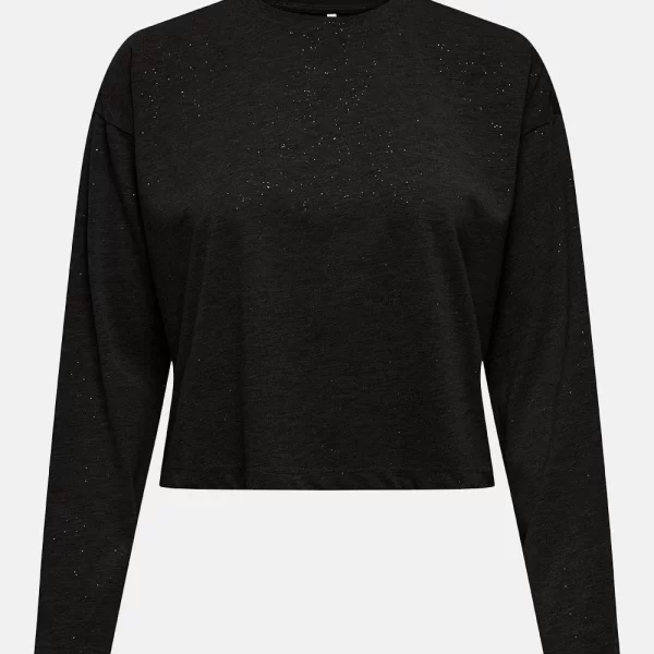 ONLY ONLMELLE L/S GLITTER TOP JRS 15357717-BlackBlack foil Black